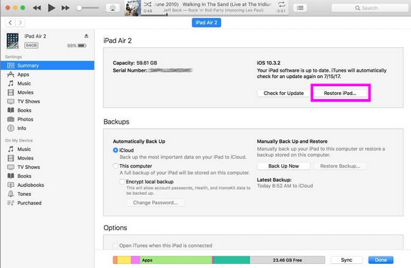 réinitialiser tous les paramètres sur iPad via iTunes