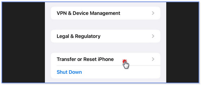 tap the Transfer or Reset iPhone button