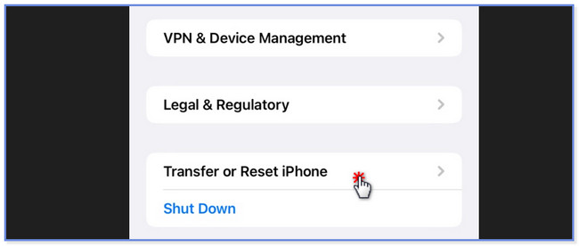 appuyez sur le bouton Transférer ou Réinitialiser l'iPhone