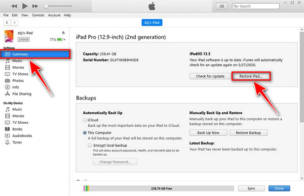Restore iPad using iTunes