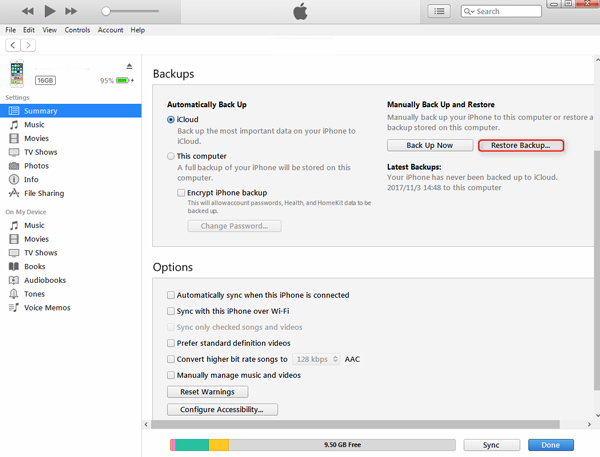 Restore iPhone with iTunes Backup