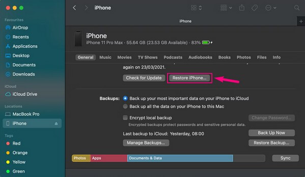 Restaurar iPhone con jailbreak con iTunes/Finder