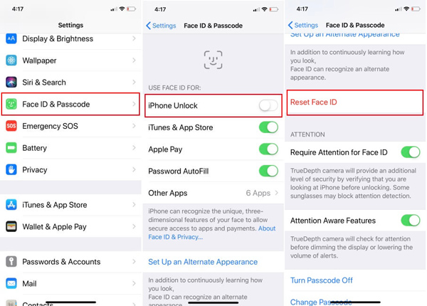 Zkontrolujte nastavení Face ID / Touch ID Settings