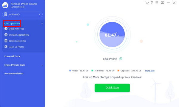 Click Free Up Space Button