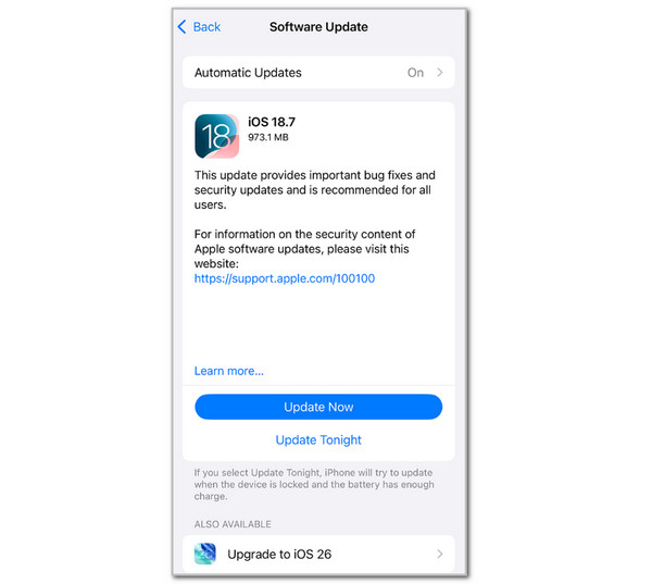Tap Update Now Button