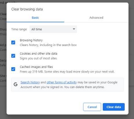 clear browsing data