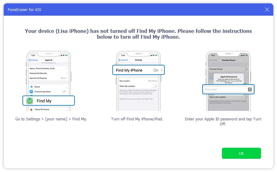 kapcsolja ki a Find My iPhone alkalmazást