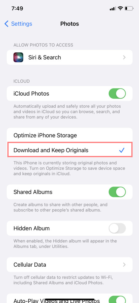 Turn Off Optimize iPhone Storage