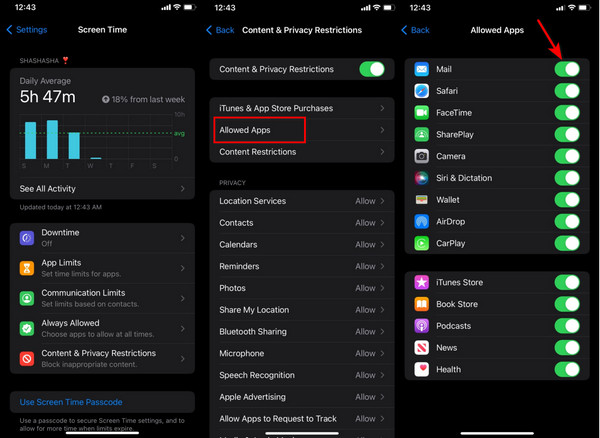 スクリーンタイム設定を介してiPhoneでアプリを再表示