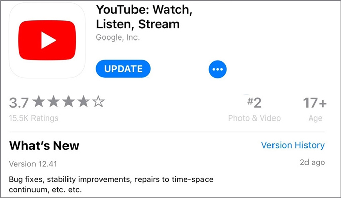 update YouTube-app op iPad