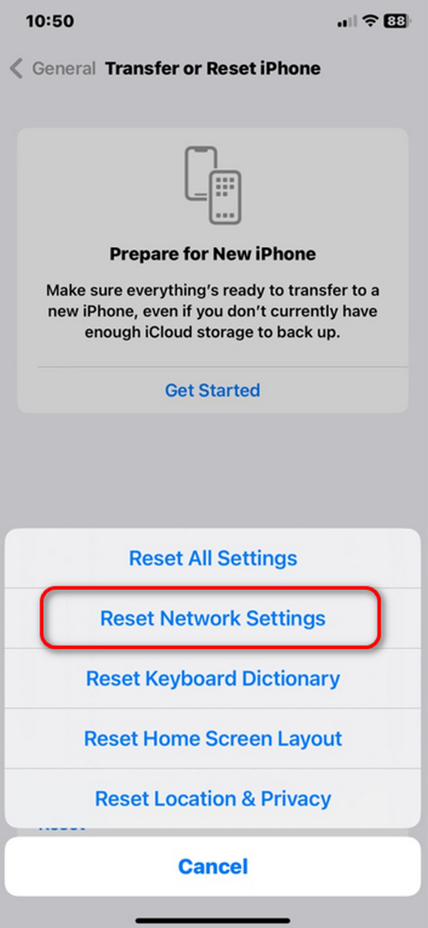 obnovit nastavení sítě na iphone