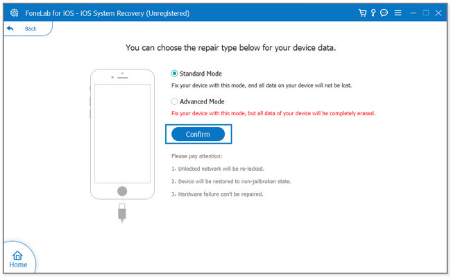 Choose among the 2 repair modes