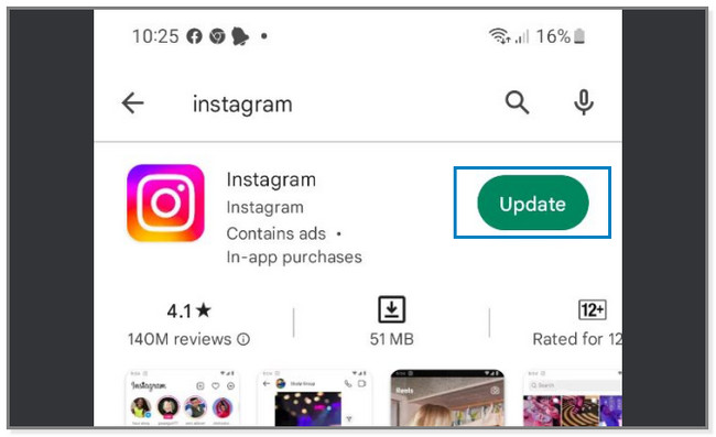 Aktualizujte aplikaci Instagram na Android