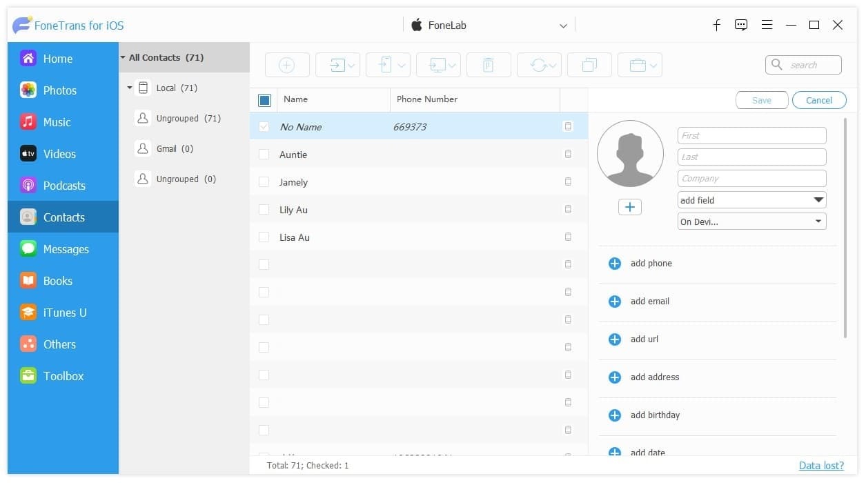 type contact info