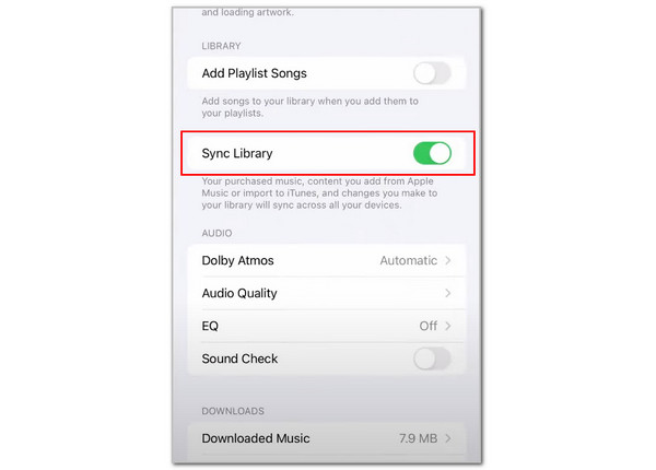 Toggle on Sync Library Slider