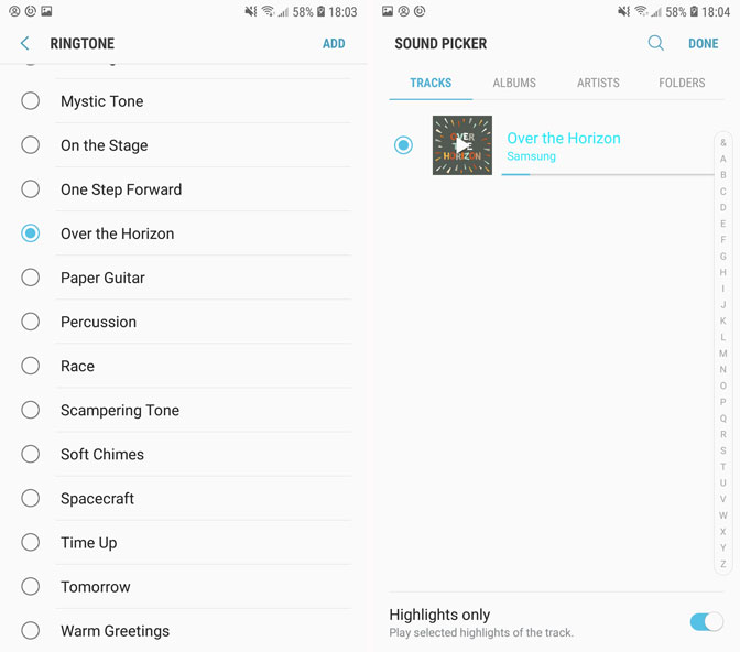 Android ringtone setting choose music