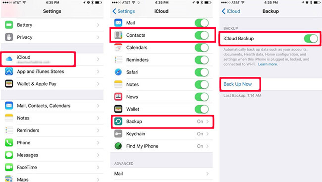 Backup Contacts to iCloud