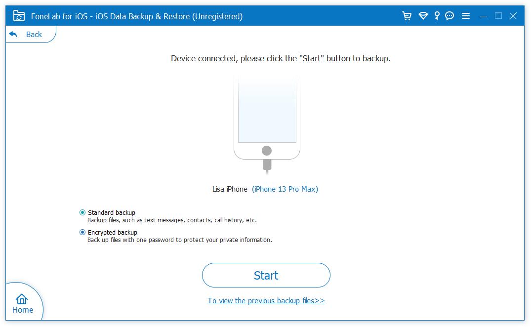 choose Standard backup or Encrypt backup