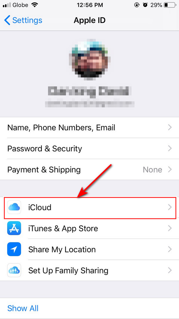 iCloud düğmesini seçin