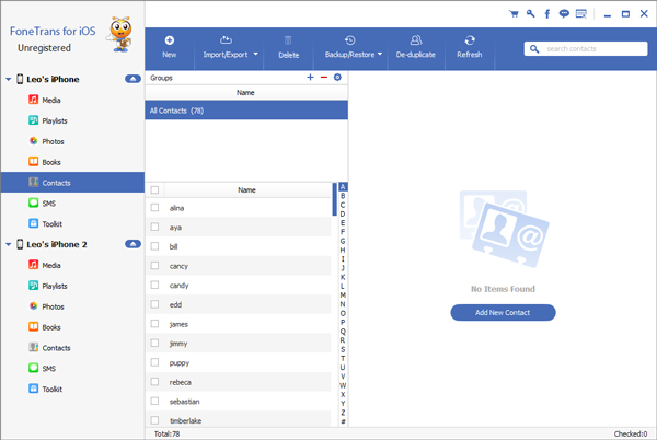 FoneTrans display your contacts