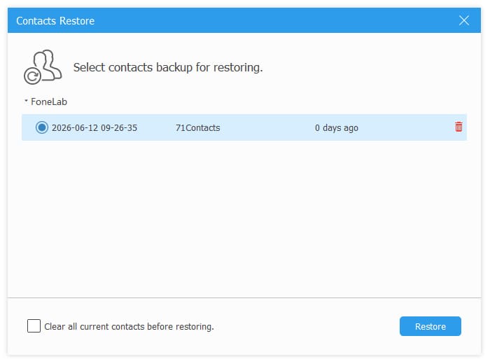 contacts restore tab interface