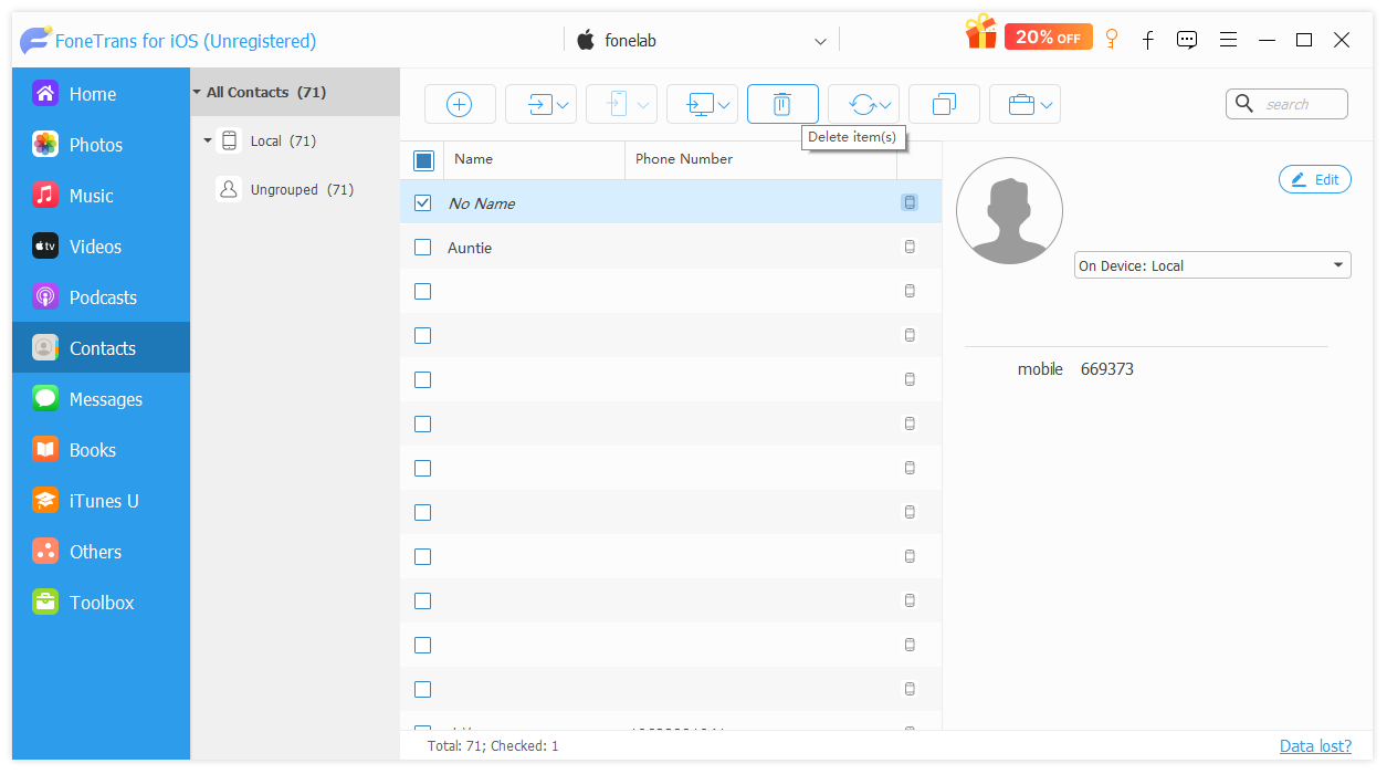 Choose and Delete Contact