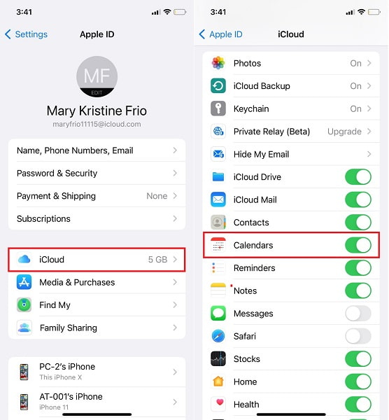 abilita il calendario per icloud