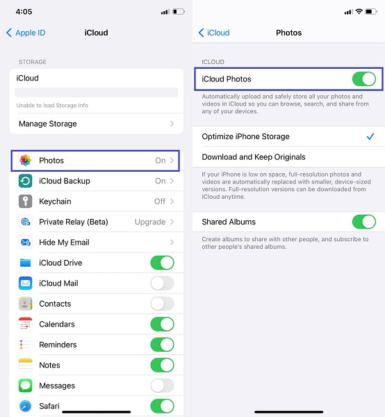enable iCloud Photos