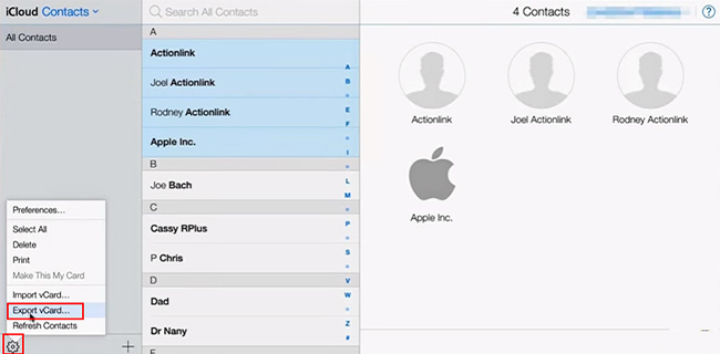 export contacts from icloud