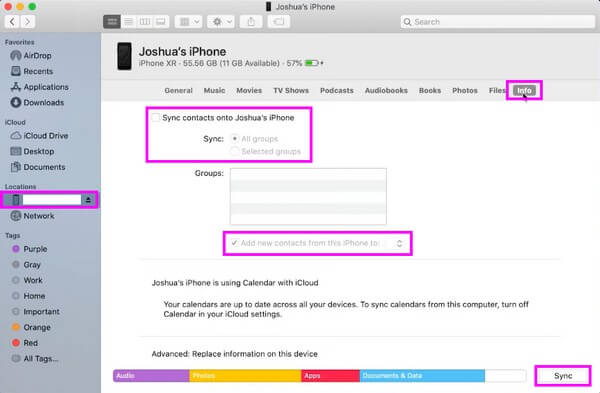 Export iPhone Contacts to Gmail with Finder