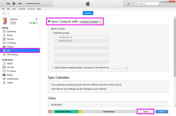 Export iPhone Contacts to Gmail with iTunes