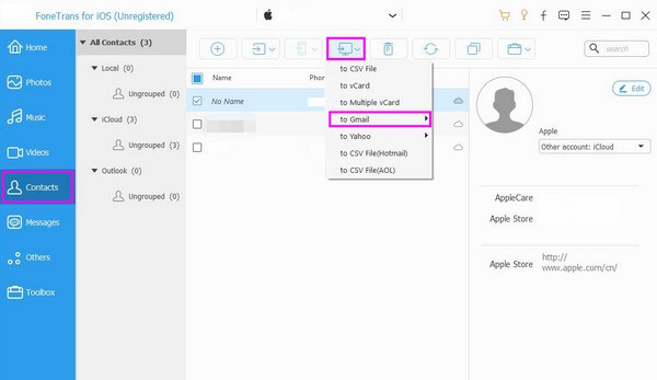 select the Contacts tab