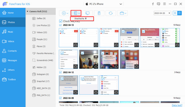 click the Export to Device icon
