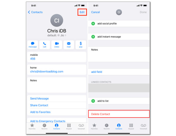 Tap Delete Contact Button