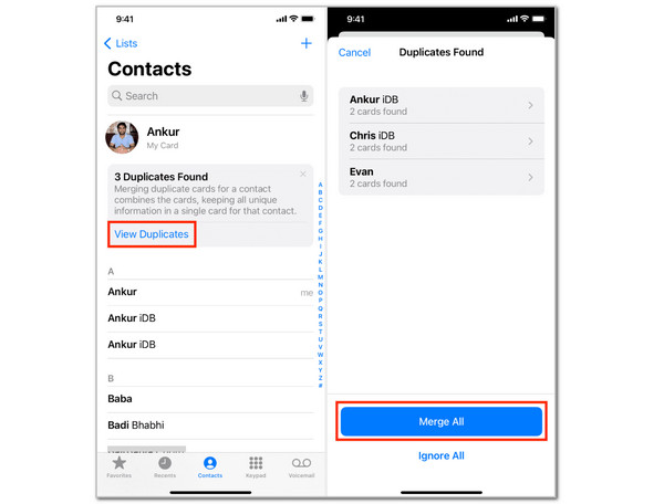Tap Merge All Button