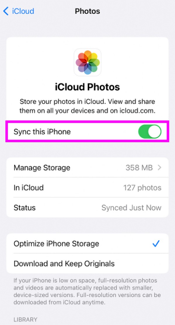ativar a sincronização de fotos do iphone