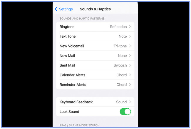 sound and hapitcs button on iphone settings