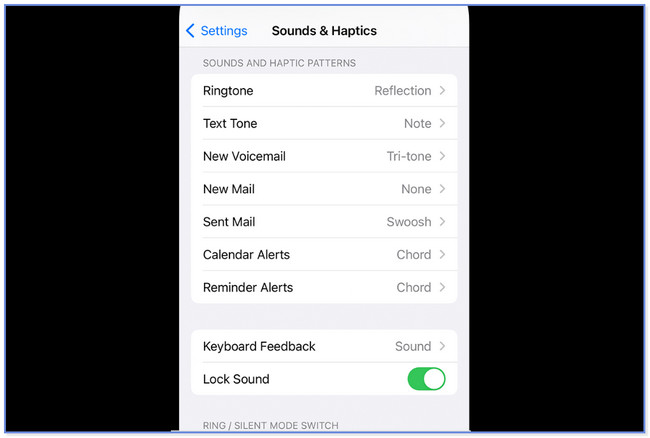 botón de sonido y hapitcs en la configuración del iphone