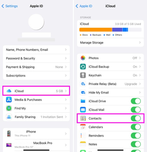 μεταφορά επαφής μέσω icloud sync