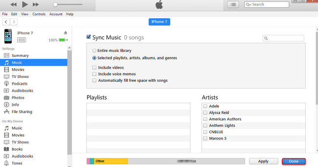 done button on itunes