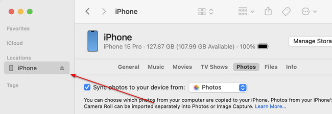 dispositivo iPhone en el buscador de Mac