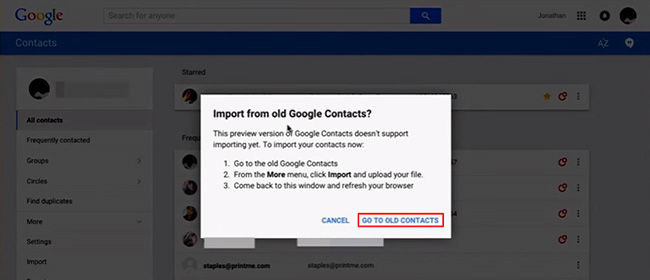 Importa contatti in Gmail