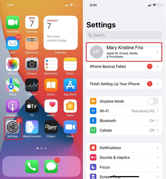 settings apple id