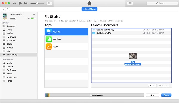 iTunes file sharing apps document