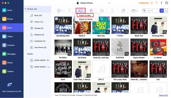 click the Export icon