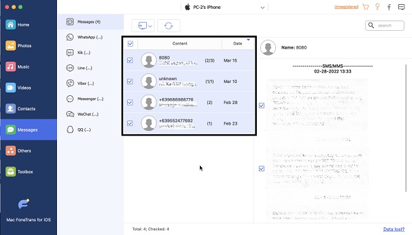 select all the messages