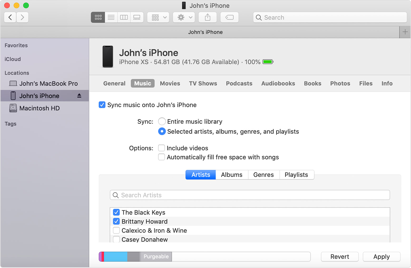 Finder'ı Kullanarak iPod'dan Mac'e Müzik Aktarma