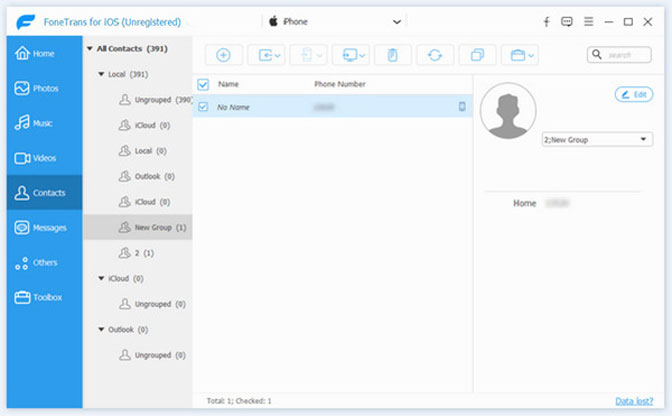 Transfer Contacts between iPad and iPhone preview contacts