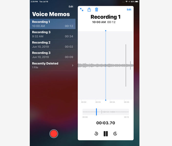 Aufnehmen von Audio auf dem iPad mithilfe der Sprachnotizwiedergabe