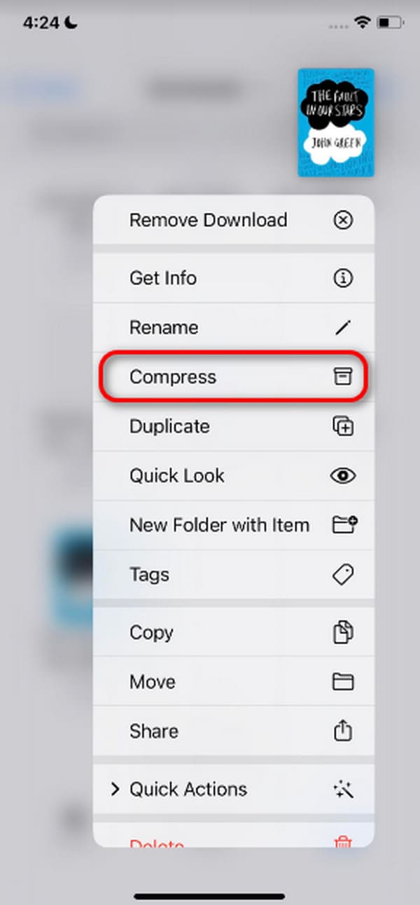 compresser le pdf via l'iPhone Bult In Tool